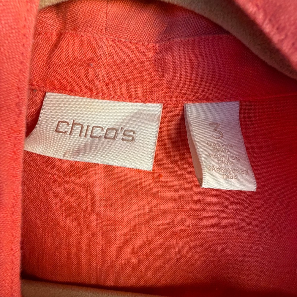Chico's Linen Jacket Womens 3 Orange Open Front Coastal Grandma Summer Layering - Picture 4 of 4